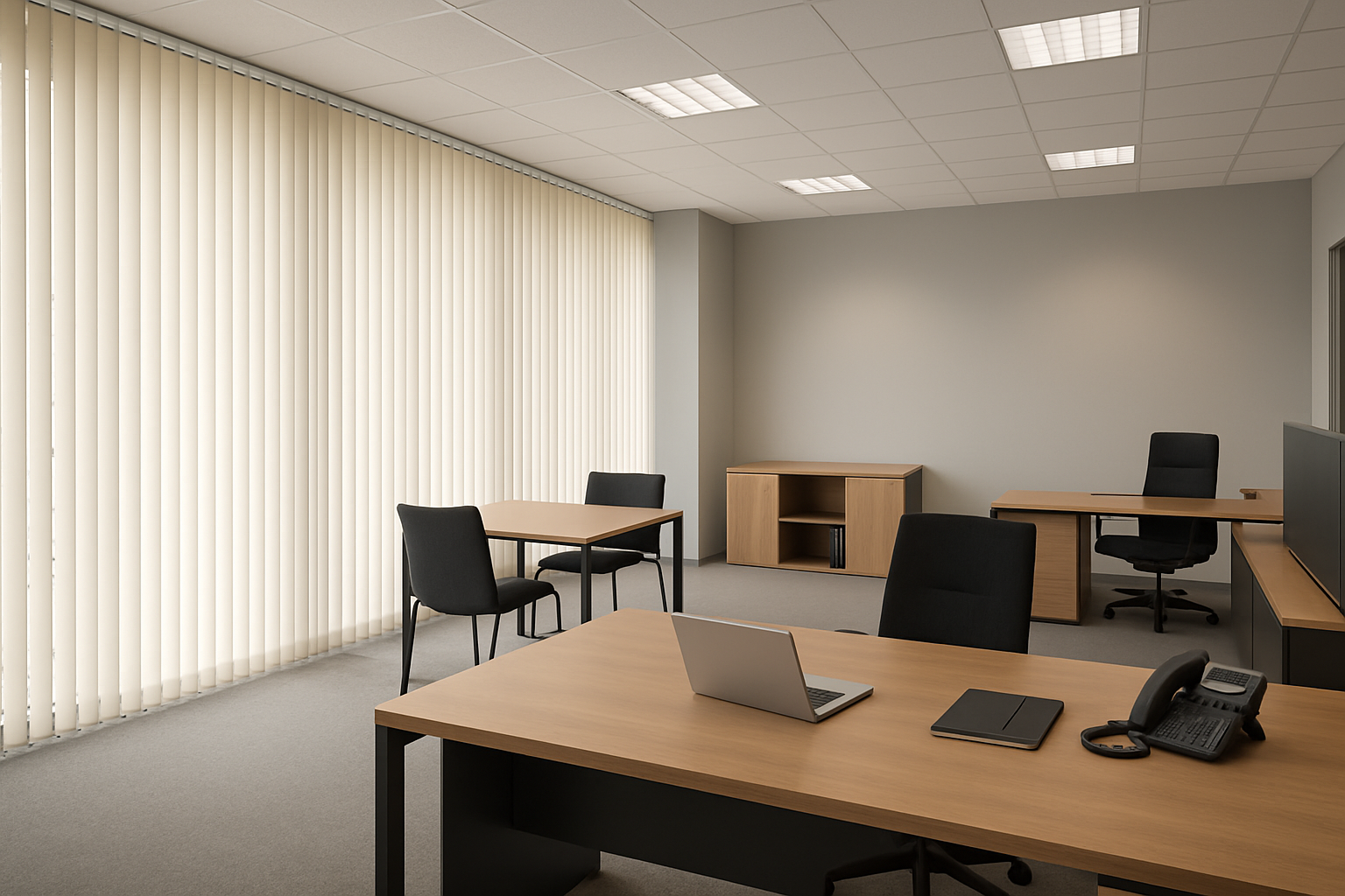 Sala moderna com persianas elegantes e iluminação natural